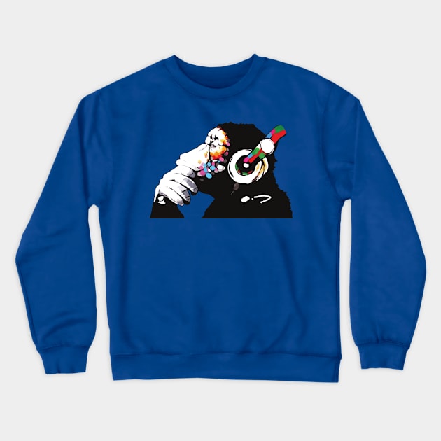 BANKSY DJ Monkey Thinker Crewneck Sweatshirt by honghaisshop